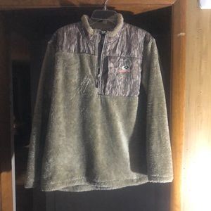Camo and olive color Mossy Oak flannel jacket. Size L